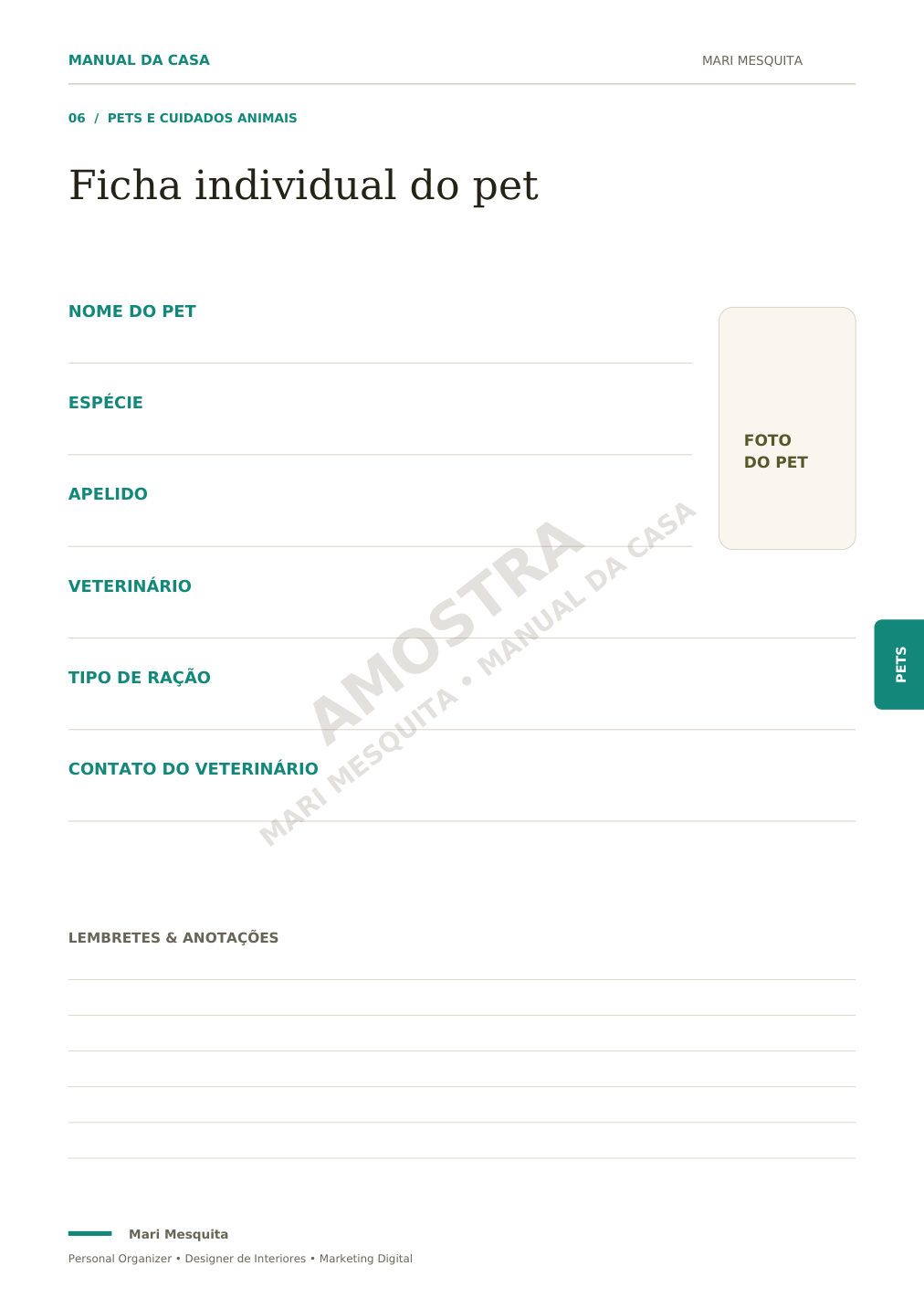 Página real: ficha individual do pet com espaço para foto